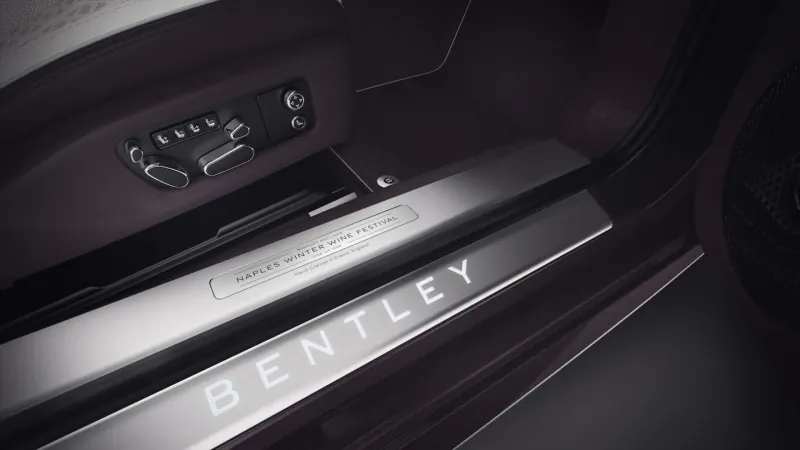 Bentley Continental GTC Speed bespoke model illuminated door sill with 'BENTLEY' logo inside luxury car